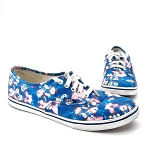 Vans Women's Size 8 Blue & Pink Floral Sneakers Lace Up White Off The Wall